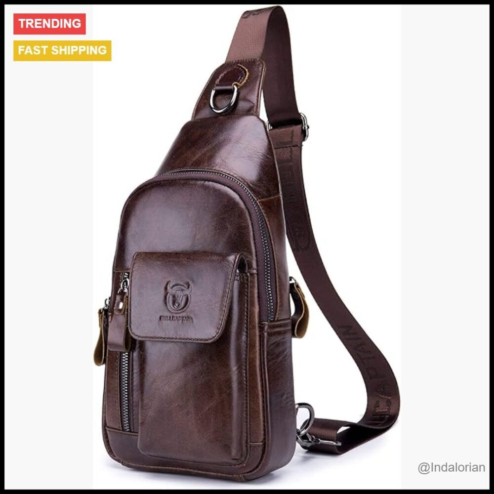 Leather Crossbody Sling Bag Casual Daypack Retro Vintage Travel Hiking Backpack